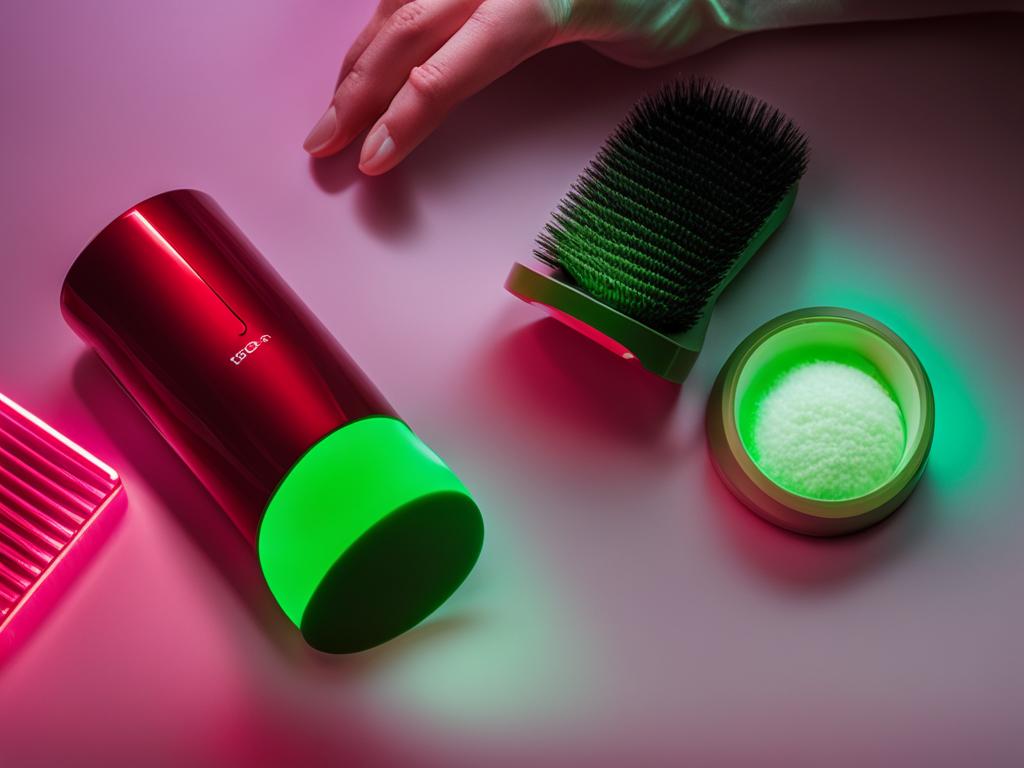 facial cleansing brush, face mask, and LED light therapy