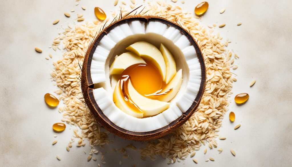 coconut oil, honey, and oatmeal skincare